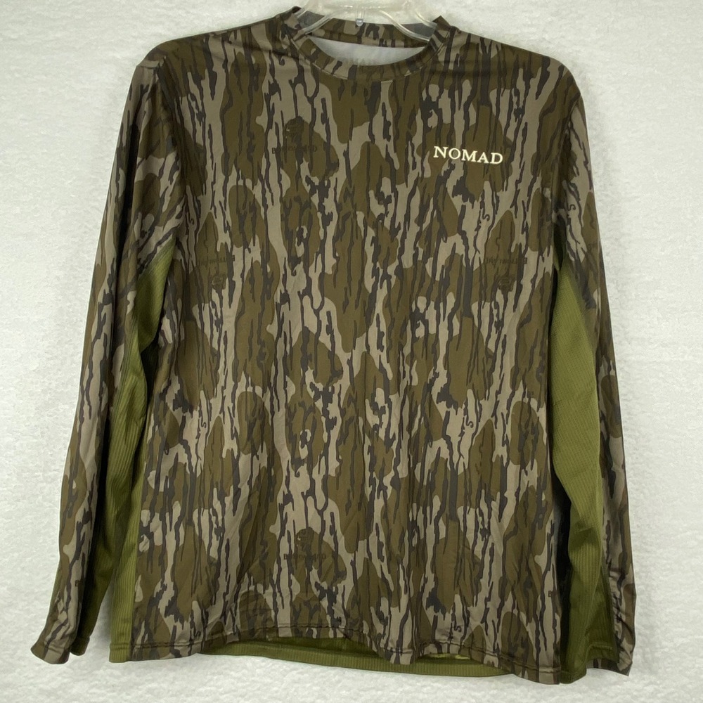 Nomad Mens Mossy Oak Bottomland Camo Long Sleeve Performance Shirt Medium